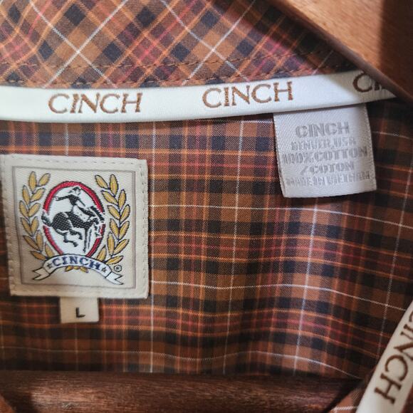 Cinch Men's Large Brown Plaid Rodeo Cowboy Button-Down Shirt 100% Cotton Stylish - Picture 3 of 8